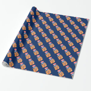 Papier Cadeau Drapeau Golden Retriever America 4 juillet USA