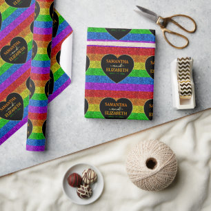 Papier Cadeau Drapeau LGBT coeur arc-en-ciel scintille mariage g