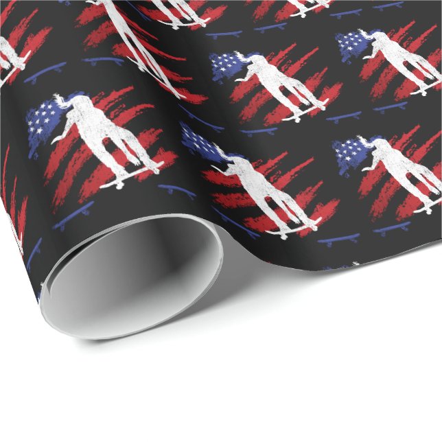 Papier Cadeau Drapeau Patriotique USA Drapeau féminin Skateboard (Coin rond)