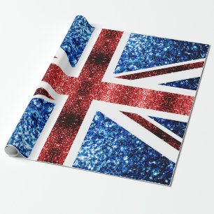 Papier Cadeau Drapeau rouge et bleu parties scintillant étincela