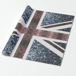 Papier Cadeau Drapeau rustique UK rouge bleu étincelants parties