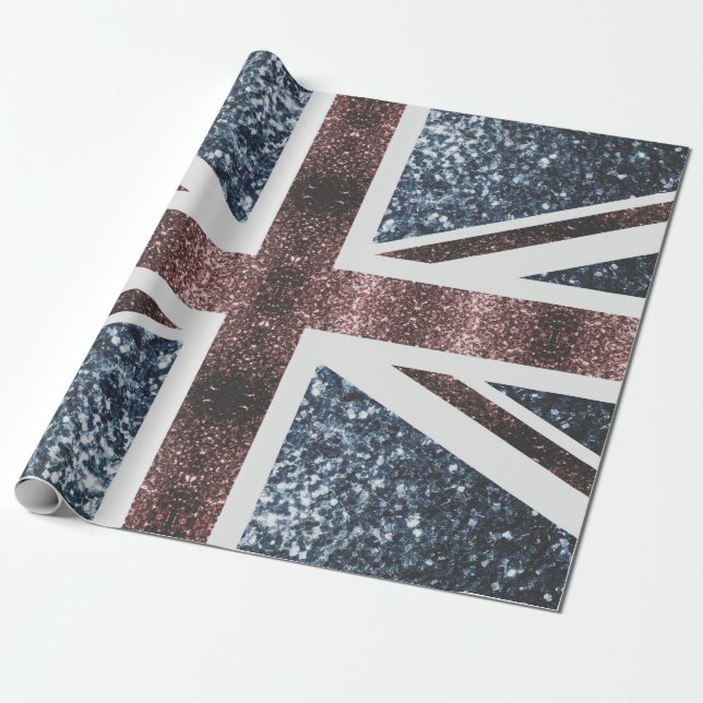 Papier Cadeau Drapeau rustique UK rouge bleu étincelants parties (Déroulé)