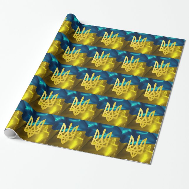 Papier Cadeau Drapeau ukrainien et enveloppe de cadeau de Tryzub (Déroulé)