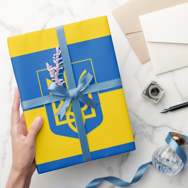 Papier Cadeau drapeau ukrainien & Ukraine Tryzub, anniversaire / (Cadeaux)