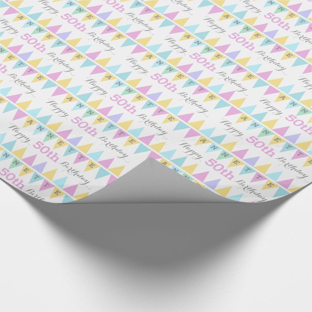 Papier Cadeau Drapeaux à souder blanc âge d'anniversaire 50 enve (Coin)