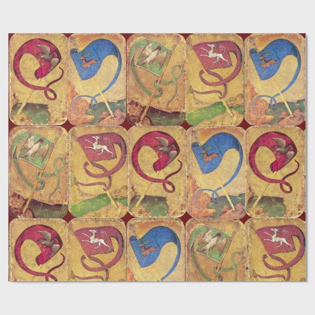 Papier Cadeau Drapeaux de cour allemands /Chiens, Cerfs, Faucons (Plat)