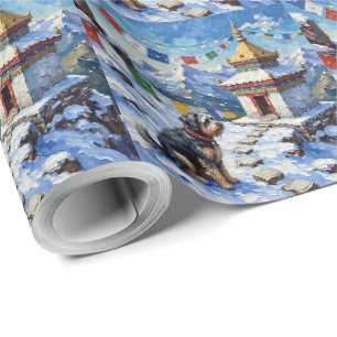 Papier Cadeau Drapeaux de prière de Noël pour Terrier Tibétain F