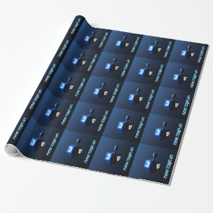 Papier Cadeau Dreidel bleu brillant