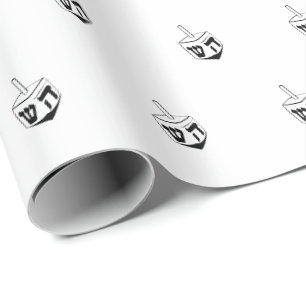 Papier Cadeau Dreidel noir et blanc motif Hanoukka Gift