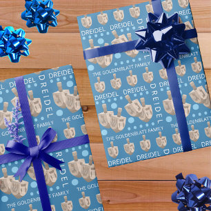 Papier Cadeau Dreidel Rustic Oak mignonne Hanoukka personnalisée