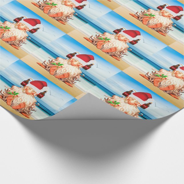 Papier Cadeau Drôle bière Boire Gnome de Noël sur la plage (Coin)