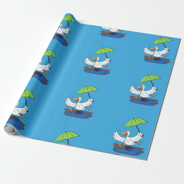 Papier Cadeau Drôle canard avec parapluie dessin animé (Déroulé)