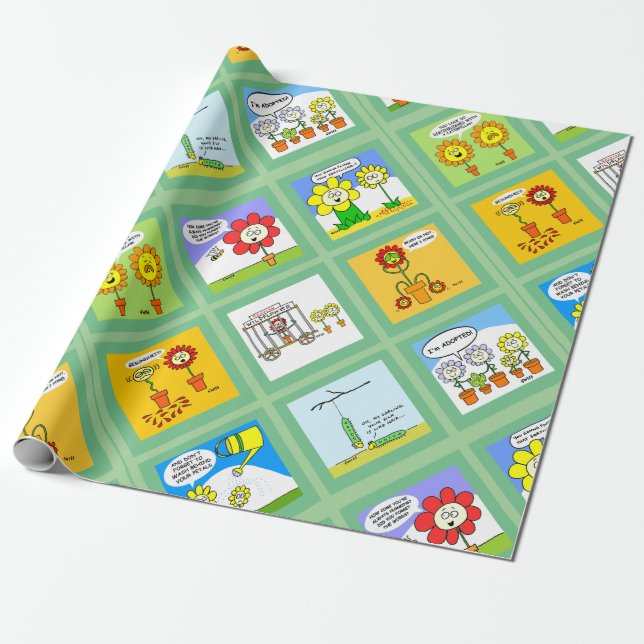 Papier Cadeau Drôle Caricatures Fleurs pour jardiniers (Déroulé)