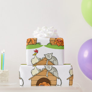 Papier Cadeau Drôle chat de chien caricaturé et poulet sur la ni