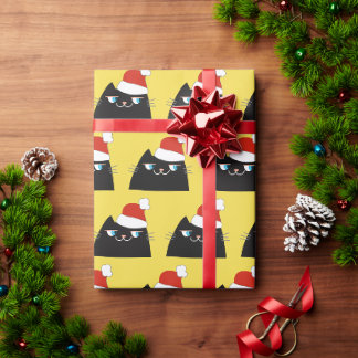 Papier Cadeau Drôle Chat Noir Père Noël Noël