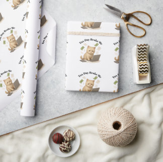 Papier Cadeau Drôle Chat Stressé Minimal Beige Jour de l'Impôt