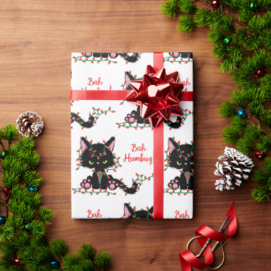 Papier Cadeau Drôle Chaton Noir En Colère "Bah Humbug"