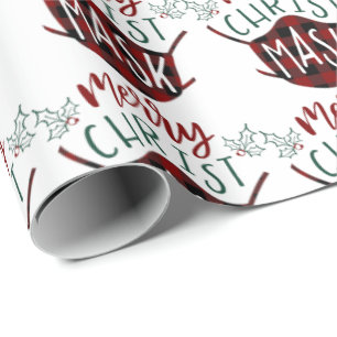 Papier Cadeau Drôle COVID-19 MERRY ChristMASK Buffalo Check Masq