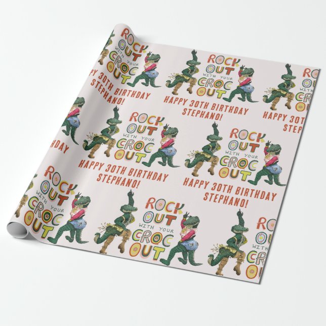 Papier Cadeau Drôle Crocodile Pun Rock Out Avec Votre Croc Out (Déroulé)