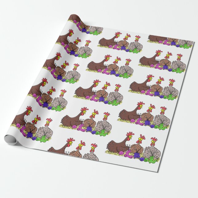Papier Cadeau Drôle dessin animé de poulets de tricot (Déroulé)