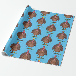 Papier Cadeau Drôle dinde marron de la ferme avec des mouches de