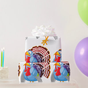 Papier Cadeau Drôle Drôle Carton Bleu Turquie avec des plumes pa