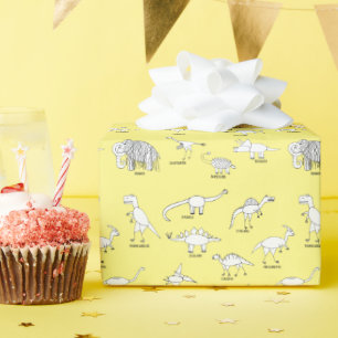 Papier Cadeau Drôle éducatif Dinosaur Dino Enfants Jaune
