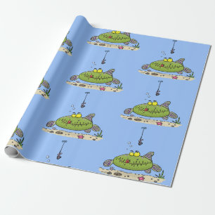 Papier Cadeau Drôle gras affamé poisson vert dessin de pêche