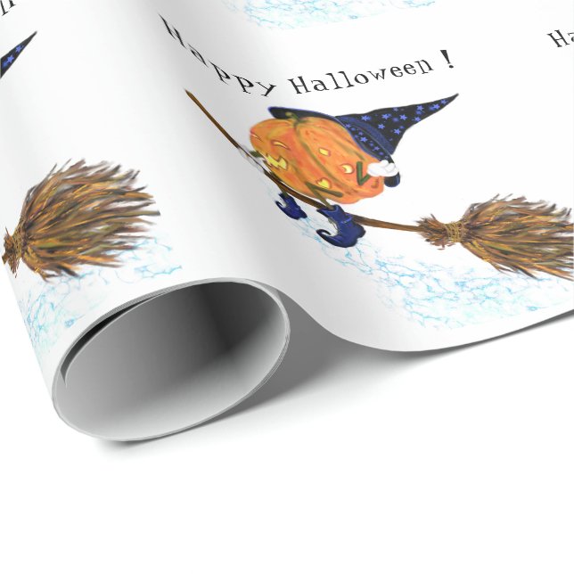 Papier Cadeau Drôle Halloween Wrapping Citrouille de sorcière pa (Coin rond)