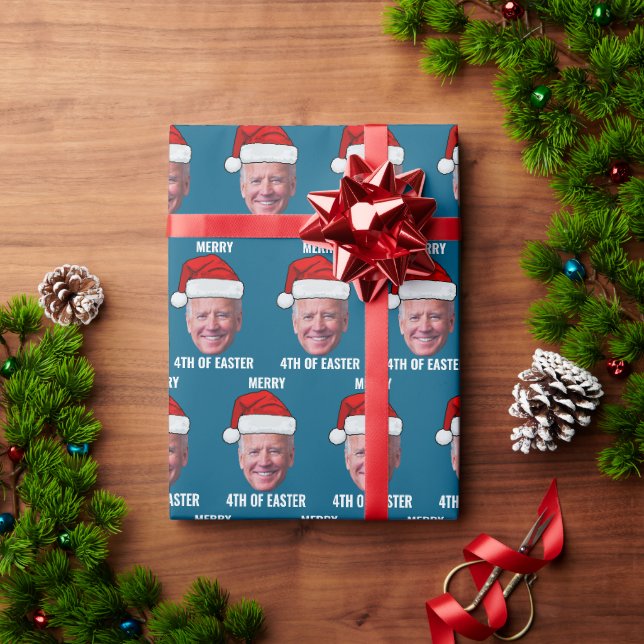 Papier Cadeau Drôle Joe Biden Joyeux 4 de Pâques Bleu de Noël (Cadeau de vacances)