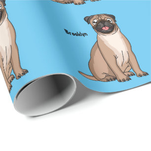 Papier Cadeau Drôle joyeux dessin animé de chien de carlin