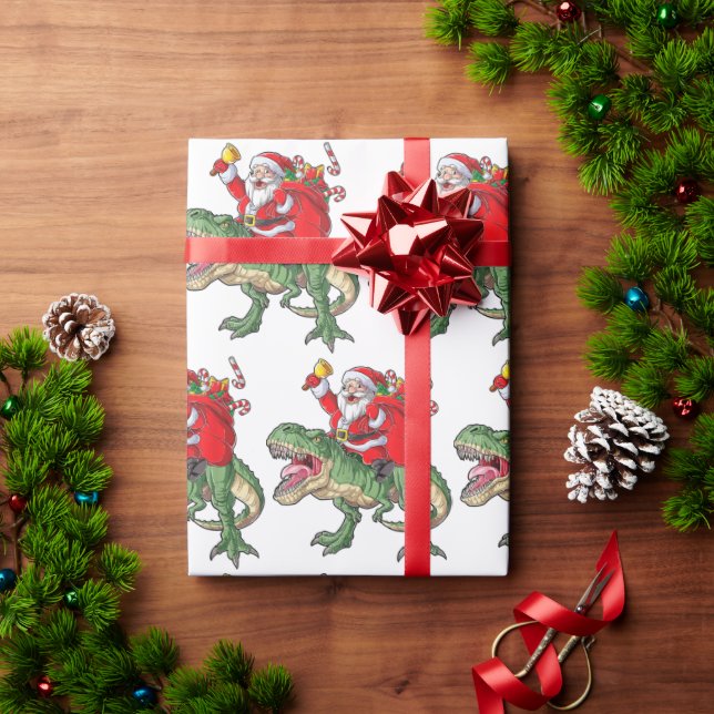 Papier Cadeau Drôle Joyeux Dinosaure de Noël Père Noël (Cadeau de vacances)