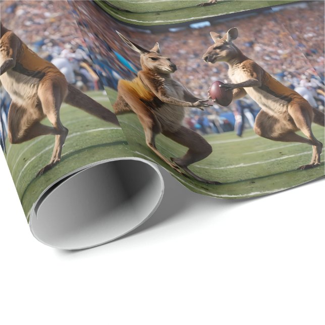 Papier Cadeau Drôle Kangaroos Australien Jouant Au Football, (Coin rond)