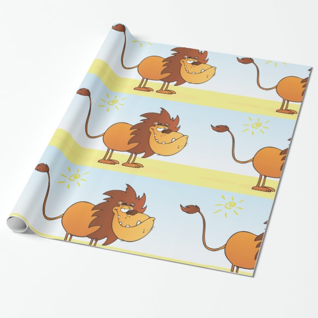 Papier Cadeau Drôle Lion caricature dans le soleil Safari animal (Déroulé)