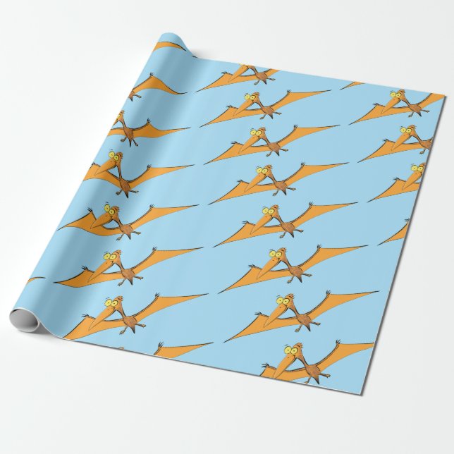 Papier Cadeau Drôle mignon dessin animé de pterodactyle volant o (Déroulé)