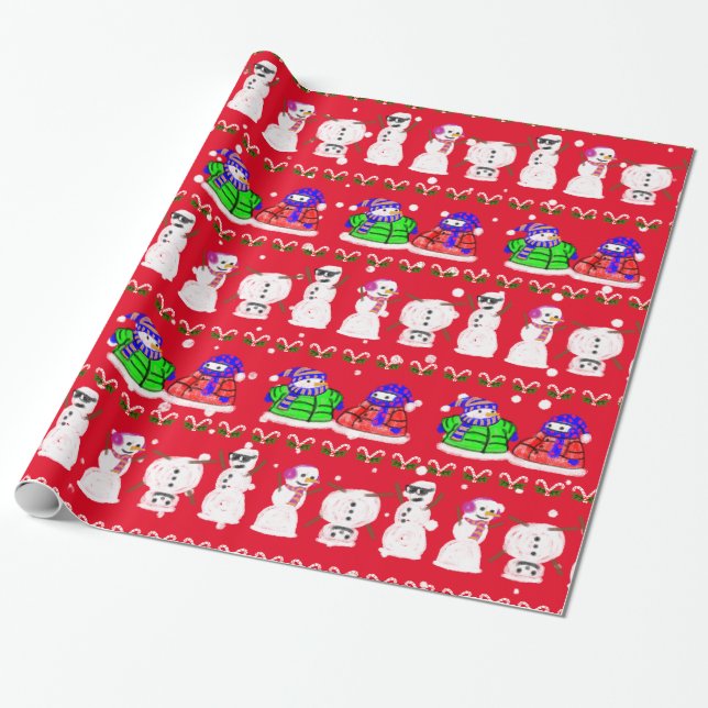 Papier Cadeau Drôle Mignonne Snowmen de Noël (Déroulé)