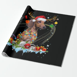 Papier Cadeau Drôle Père Noël Dachshund Reindeer Noël clair