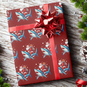 Papier Cadeau Drôle Père Noël Shark Cadeau Envelopper Ocean Love