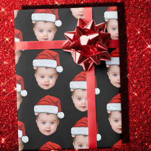 Papier Cadeau Drôle personnalisé bébé visage photo Père Noël têt