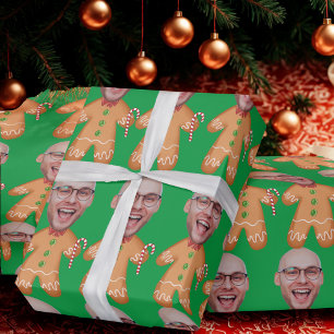 Papier Cadeau Drôle Personnalisé Photo Visage Gingerbread Noël