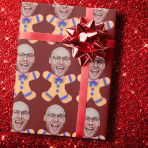 Papier Cadeau Drôle Personnalisé Visage Photo Gingerbread Hommes