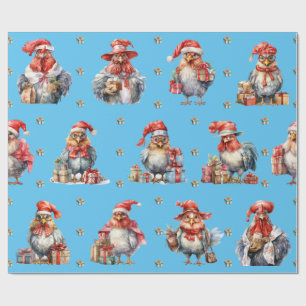 Papier Cadeau Drôle Poulet Noël Vacances Acheteurs Bleu