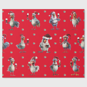 Papier Cadeau Drôle Poulet Noël Vacances Fête des Vins Rouge