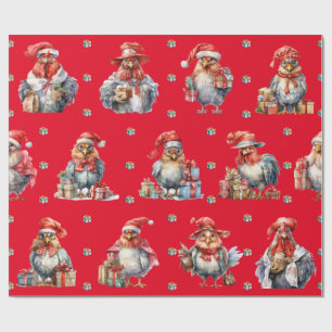 Papier Cadeau Drôle Poulet Noël Vacances Magasins Rouge