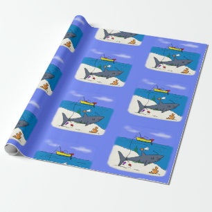 Papier Cadeau Drôle requin couché et dessin animé de pêche