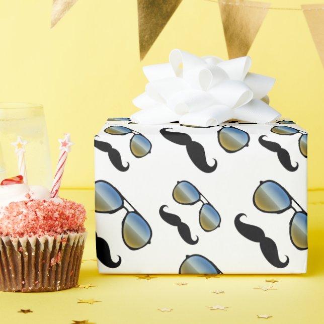 Papier Cadeau Drôle Retro Mustache lunettes de soleil (Fête d'anniversaire)