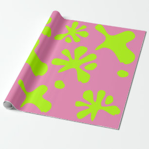 Papier Cadeau Drôle rose & néon vert citron motif enfants