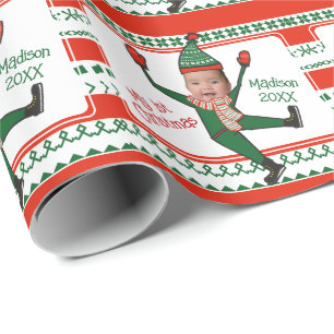 Papier Cadeau Drôle Rouge Vert Elfe Mon premier Noël Personnalis