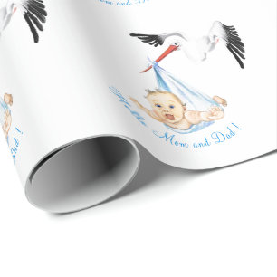 Papier Cadeau Drôle Stork et Baby shower Enveloppement Papier Ca