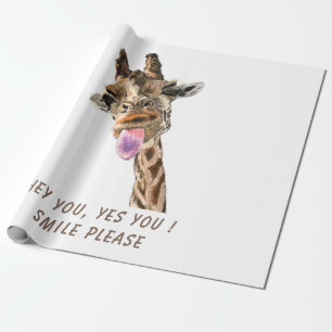 Papier Cadeau Drôle Tongue Giraffe Out et Jouer Wink Cartoon 